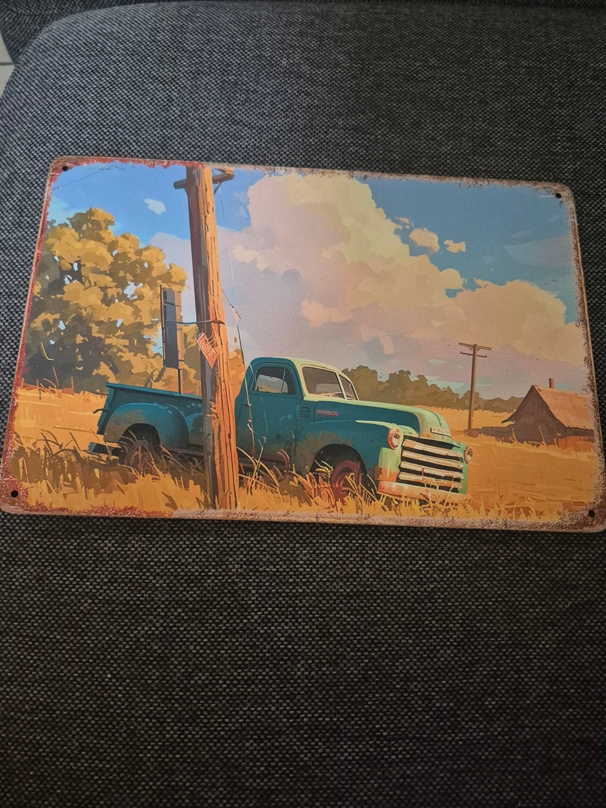 Vintage metalen wanddecoratie: Oude pick-up truck, Ophalen of Verzenden, Zo goed als nieuw, Reclamebord