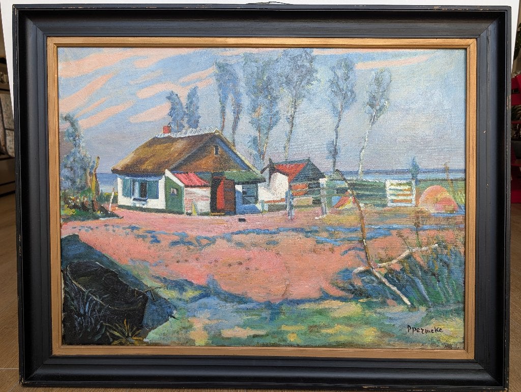 Paul Permeke | Olieverf op Doek | Vlaamse Hoeve aan Water, Ophalen