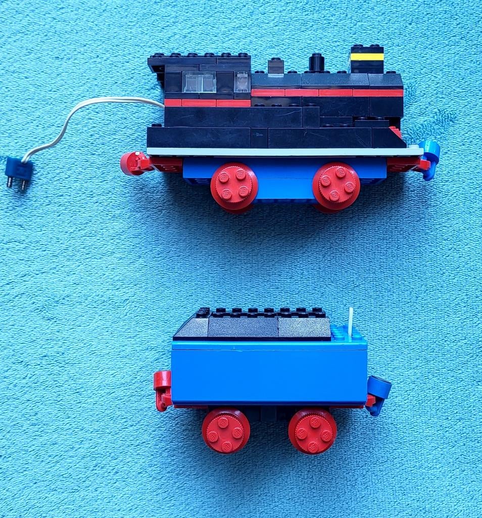 Lego trein 4,5 Volt blauwe rails locomotief (set 117), Gebruikt, Lego, Ophalen of Verzenden, Compleet