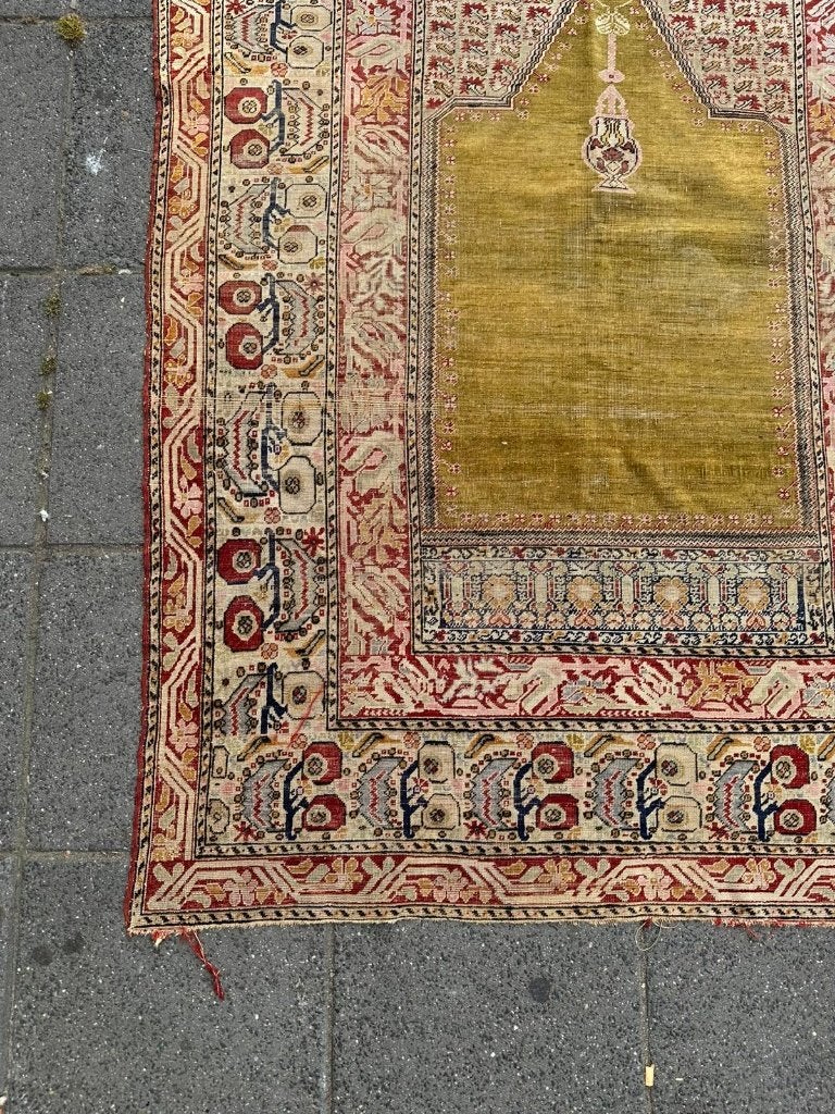 Antiek Gördes zijden gebedstapijt – uniek Turks 185 x 133 cm, Wol, Ophalen of Verzenden, Zo goed als nieuw, NA