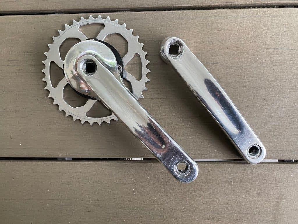 Freewheel crankset Samox 175mm 38 tands losse crankset 100,-, Samox freewheel crankset, Ligfiets, Zo goed als nieuw, Aluminium