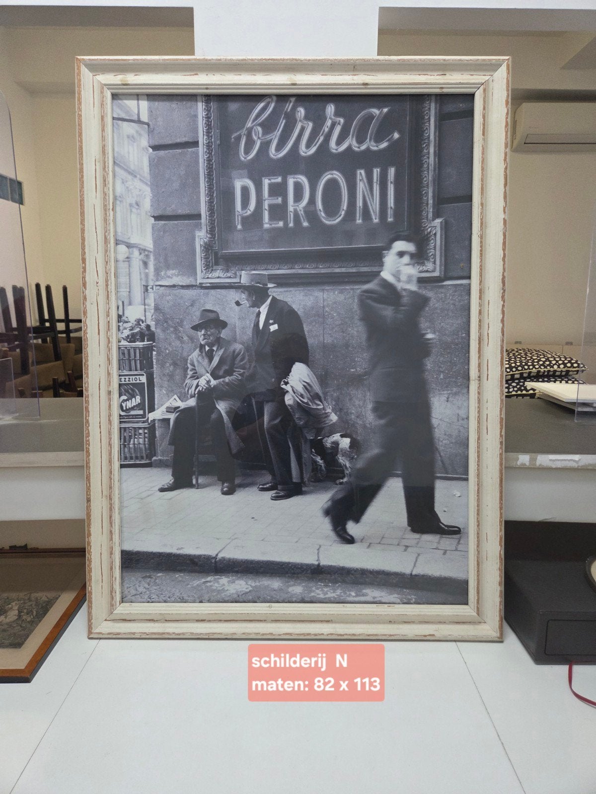Ingelijste zwart-wit foto 'Birra Peroni' - 82x113 cm, Ophalen, Foto, Fotografie, Ingelijst