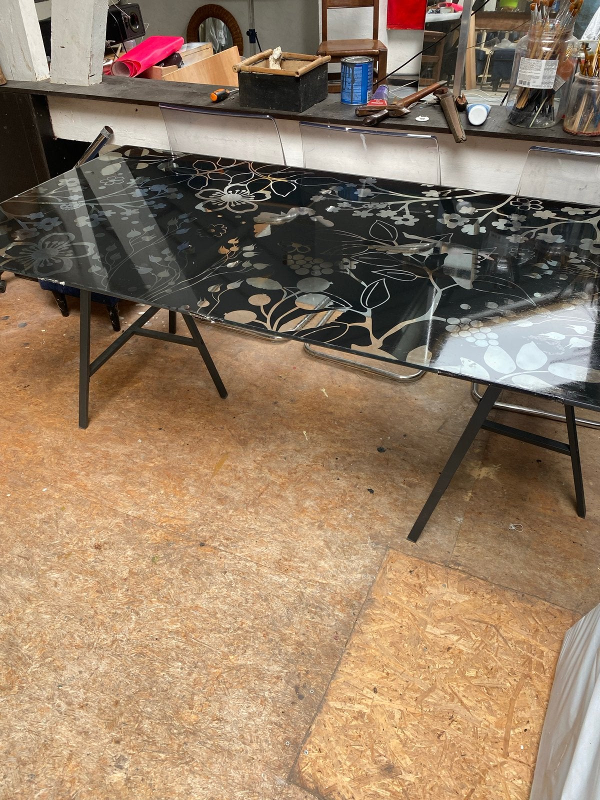 Ikea glazen tafelblad 80x150cm met bloemen/vogels, Gebruikt, 100 tot 150 cm, Glas, Rechthoekig