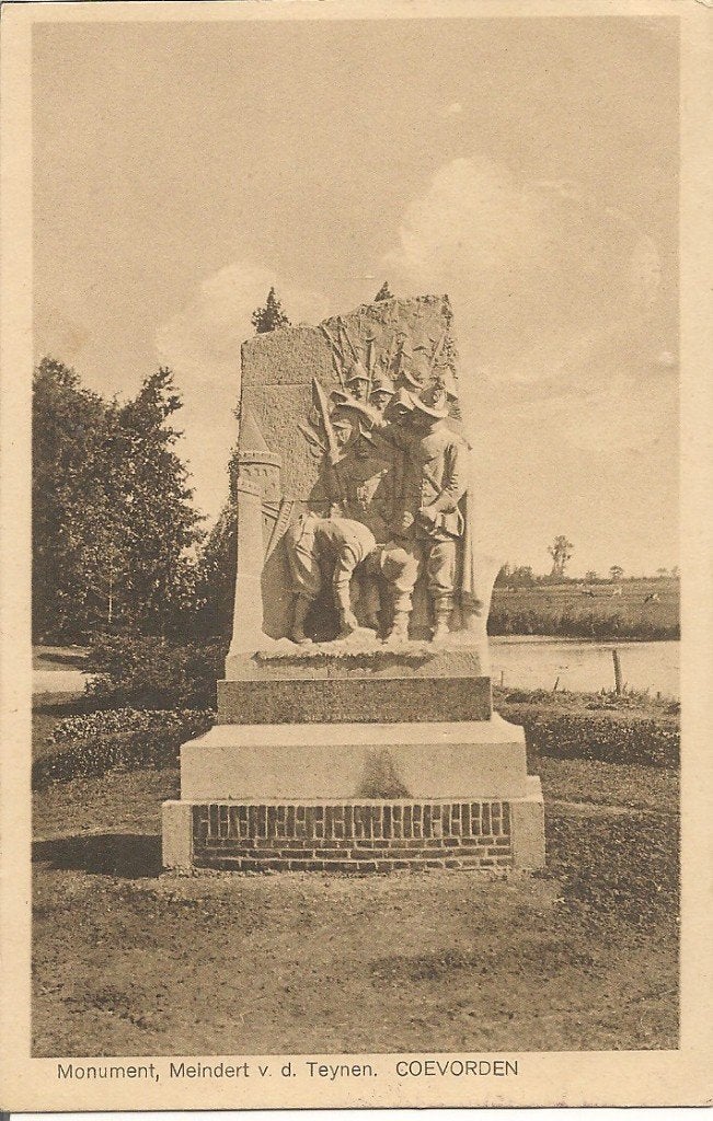 Monument Meindert v. d. Teynen, Coevorden - Ansichtkaart, Verzamelen, Ophalen of Verzenden, 1920 tot 1940, Gelopen, Drenthe