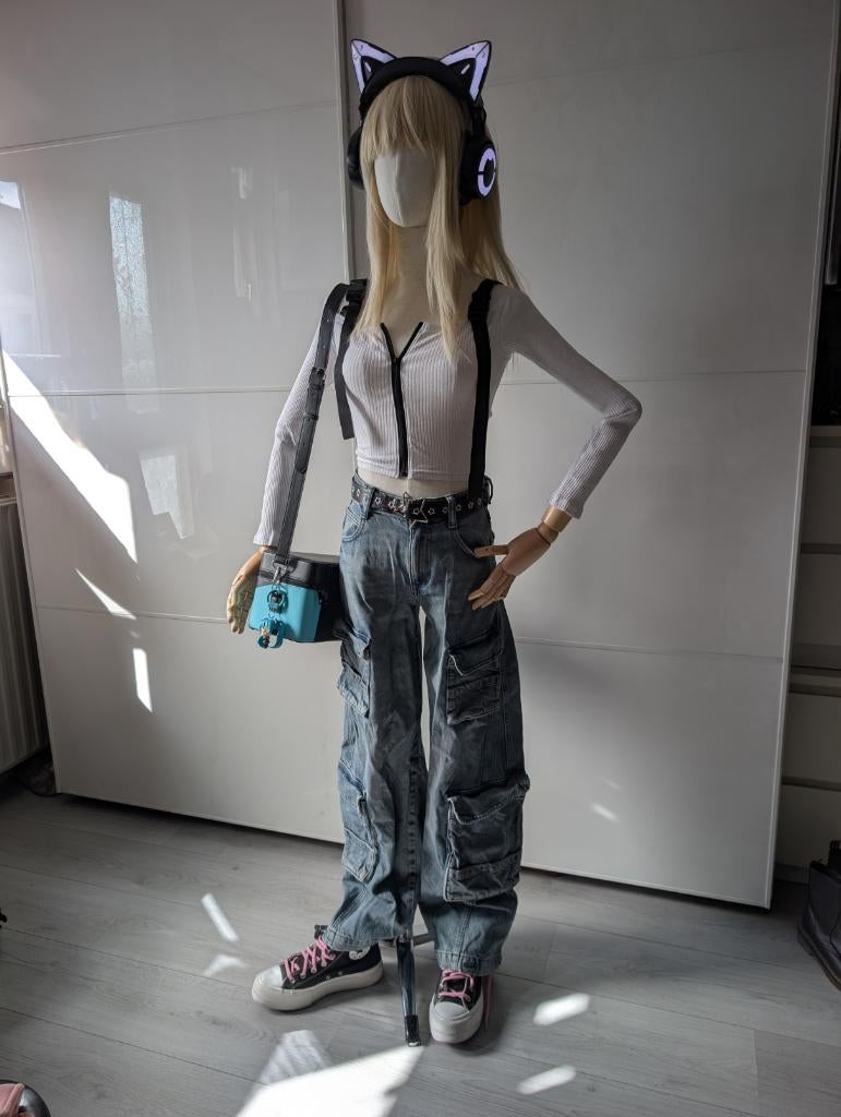 Cyber Y2K Techwear Crop Top | Wit met Rits & Harness, Harajuku, Wit, Ophalen of Verzenden, Zo goed als nieuw