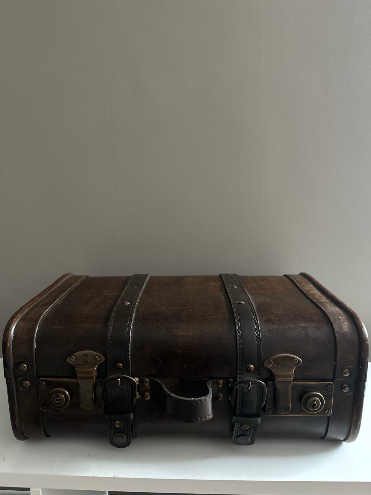 Vintage Koffer - Decoratieve Houten Koffer met Leren Details, Ophalen, Overige materialen, Gebruikt, 50 tot 60 cm