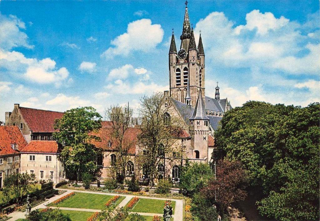 Delft, Prinsenhof met Oude Kerk, Ophalen of Verzenden, 1960 tot 1980, Ongelopen, Zuid-Holland