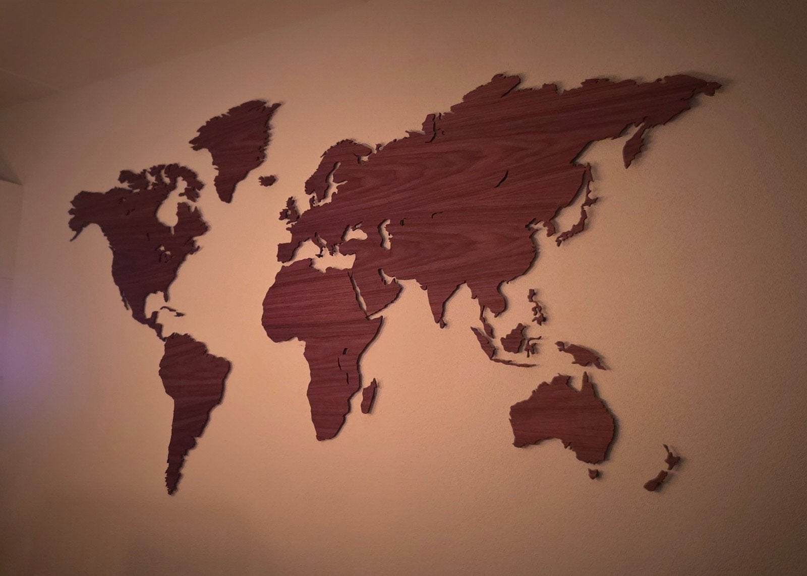 Zebrano Houten Wereldkaart - My Wooden World (200x100cm), Ophalen of Verzenden, Zo goed als nieuw, Hout