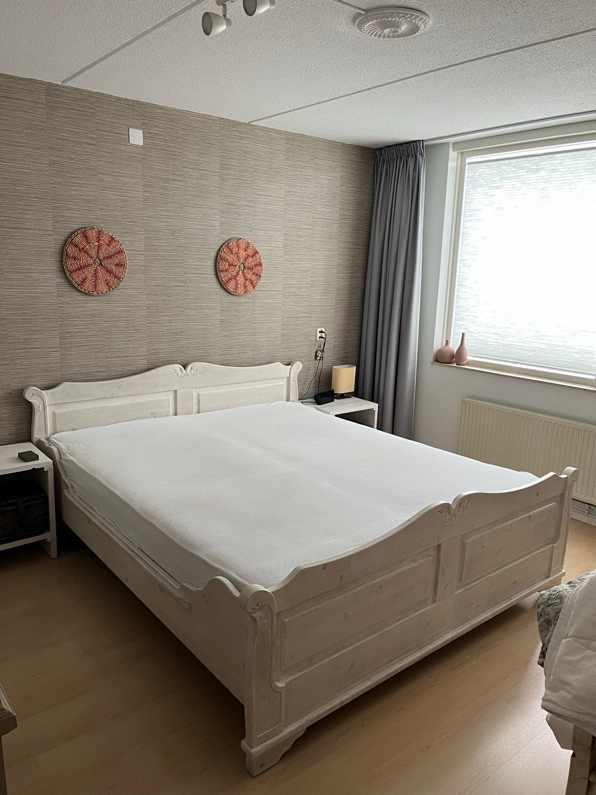 Tweepersoonsbed Swiss Flex -eiken - incl matras 180x210, Ophalen, Gebruikt, Wit, Tweepersoons