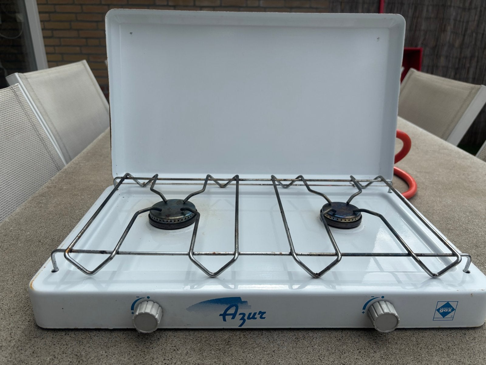 Camping kooktoestel 2 pits met gasslang en drukregelaar, Ophalen, Gebruikt