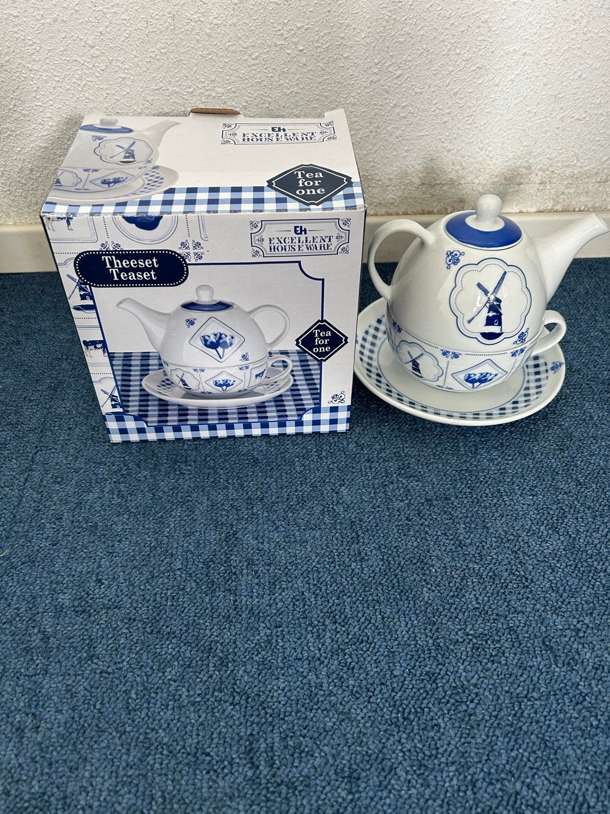 Theeset 'Tea for one' Delfts Blauw - Nieuw in doos, Blauw, Nieuw, Steen/keramiek, Overige merken