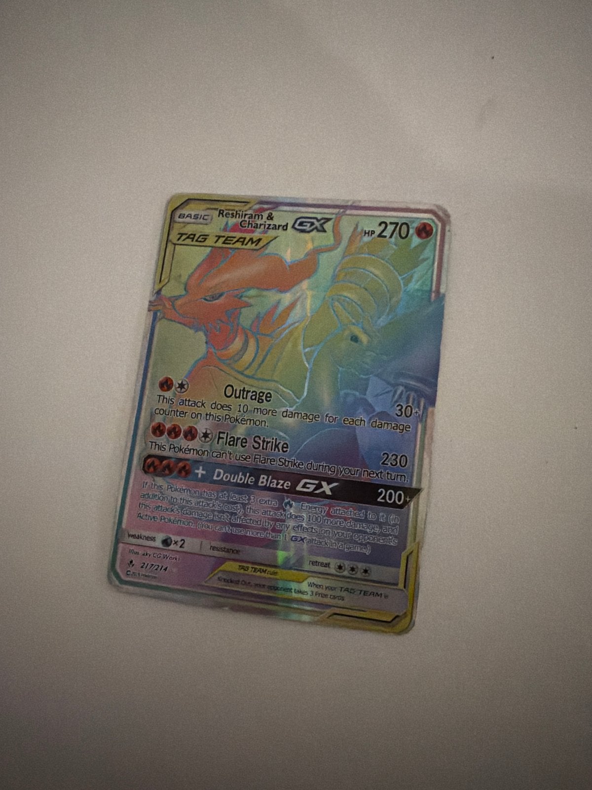 Reshiram & Charizard GX TAG TEAM Pokémon Kaart, Ophalen of Verzenden, Zo goed als nieuw, Losse kaart, Foil