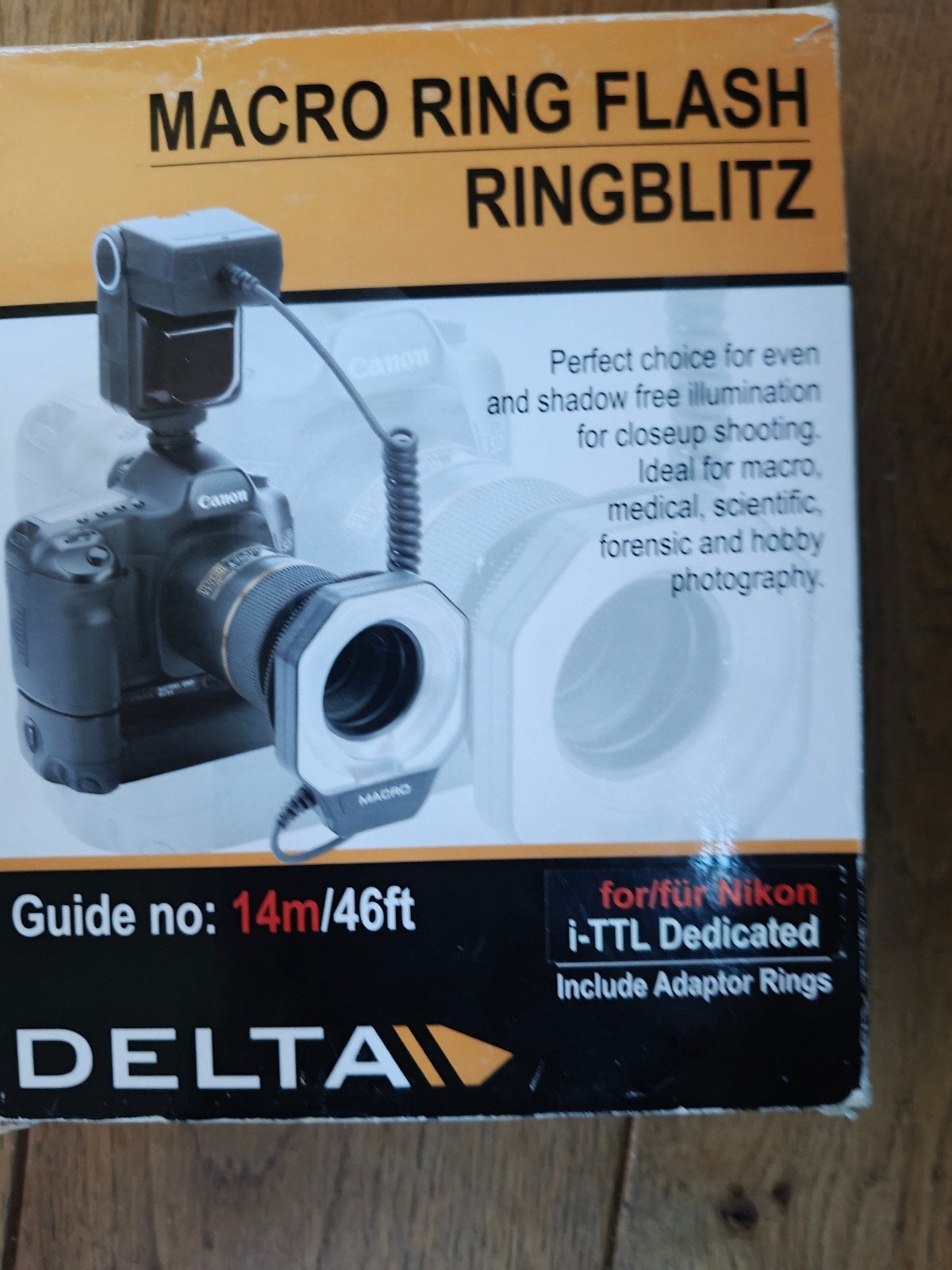 Delta Macro Ringflitser voor Nikon i-TTL DSLR camera's, Ophalen of Verzenden, Zo goed als nieuw, Ringflitser, Inclusief accessoires