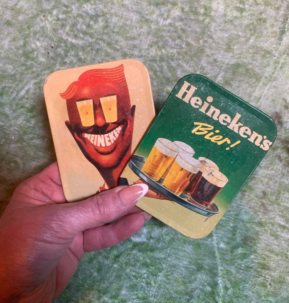 Vintage Heineken bier Bierviltjes - 2 rechthoekige viltjes, Ophalen of Verzenden, Zo goed als nieuw, Viltje(s), Heineken
