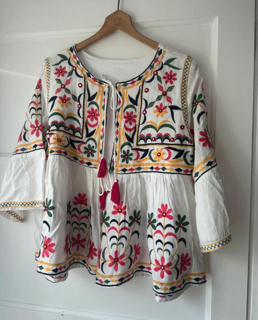 Bohemian geborduurd kleurrijke blouse vest jasje M, Ophalen of Verzenden, Zo goed als nieuw, Maat 38/40 (M)