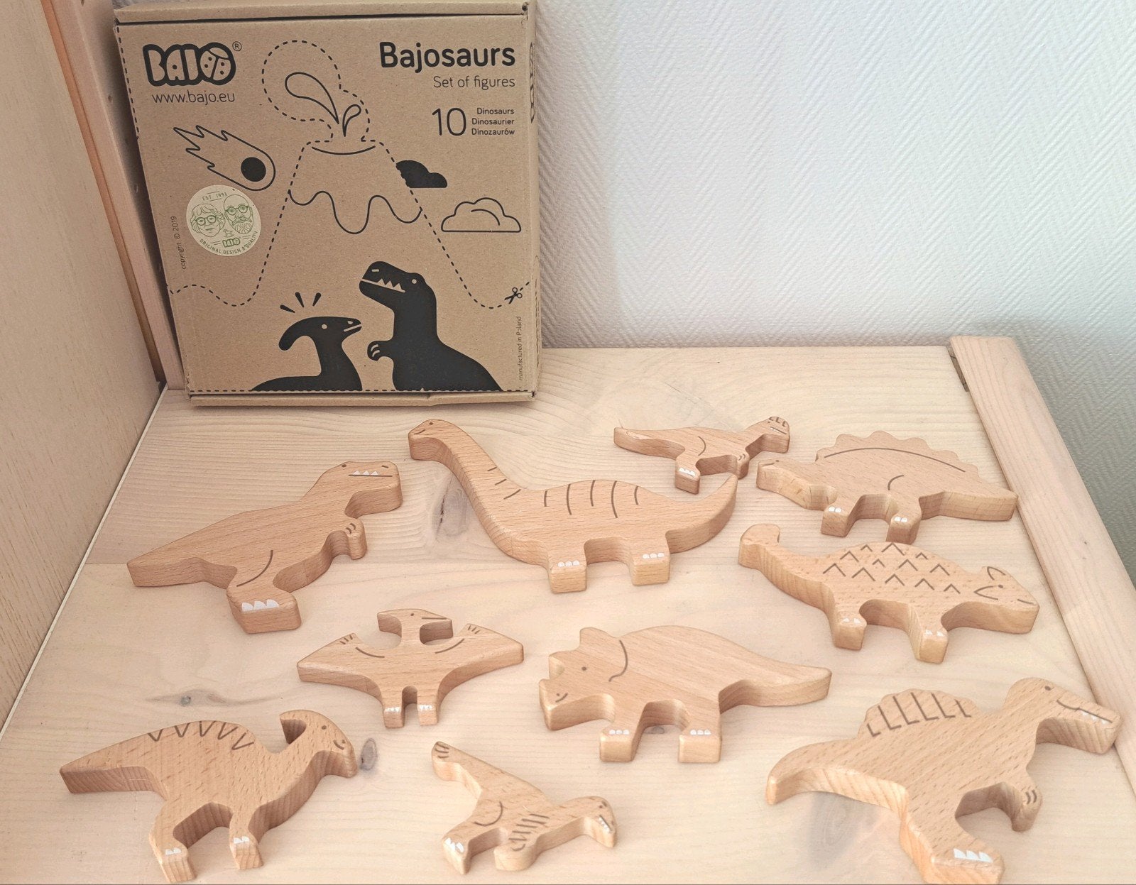 Bajo Bajosaurs: 10 houten dinosauriërs, dinos, dinosaurusse, Kinderen en Baby's, Speelgoed | Houten speelgoed, Ophalen of Verzenden