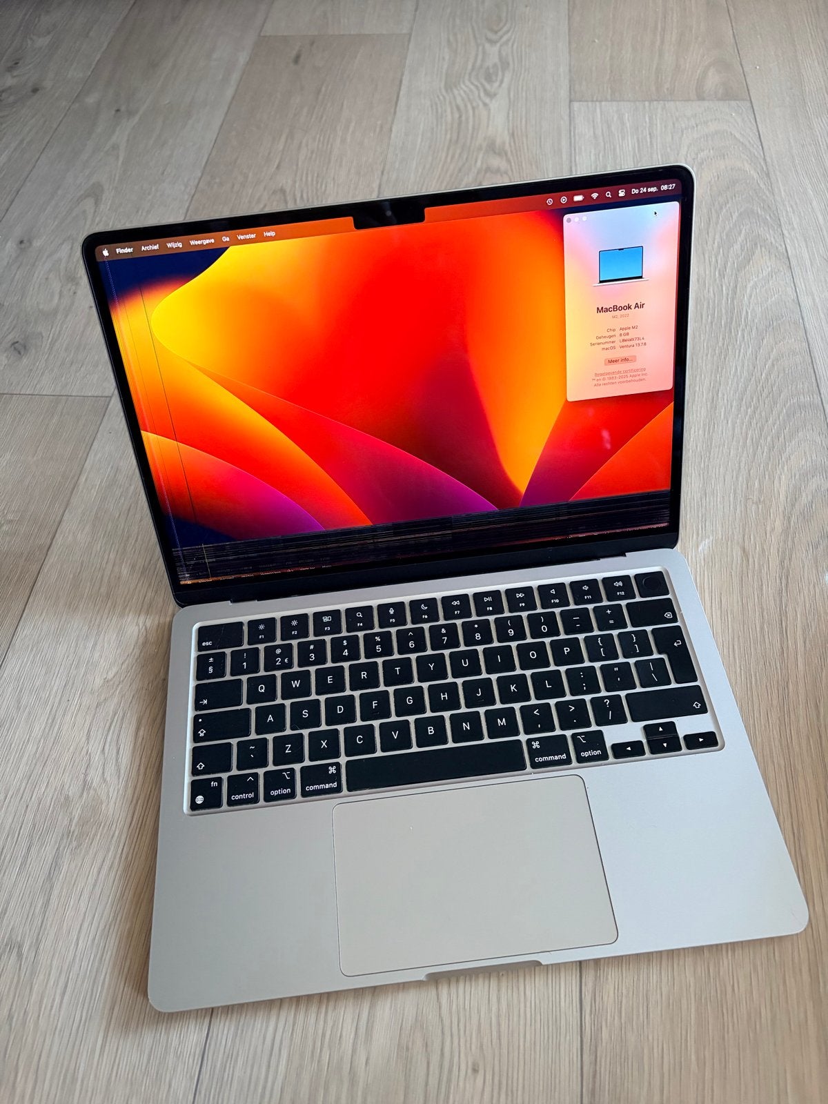MacBook Air M2 2022 (beschadigd scherm), Qwerty, Overige groottes, 8 GB, Ophalen of Verzenden