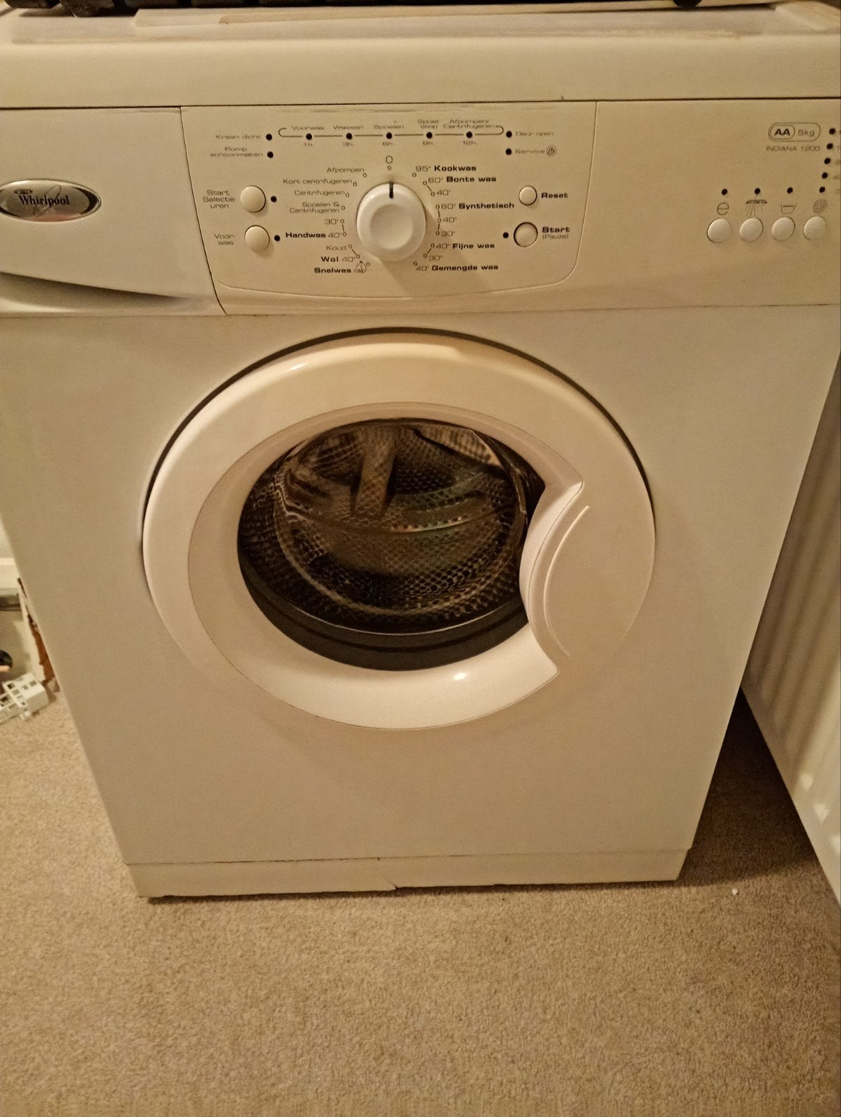 Whirlpool Indiana 1200 Wasmachine - 5kg, Gebruikt, Ophalen, 1200 tot 1600 toeren, Gebruikt, 4 tot 6 kg