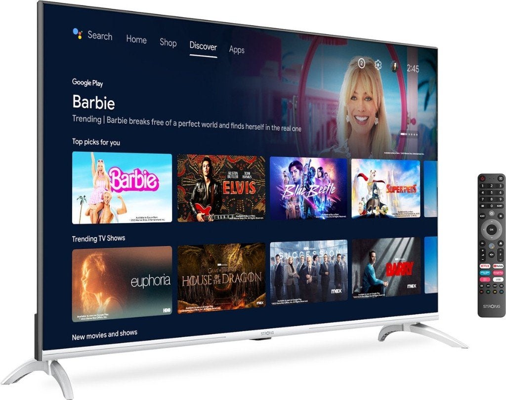 Smart Android TV Strong + wall mount, 50 Hz, Zo goed als nieuw, 100 cm of meer, 4k (UHD)