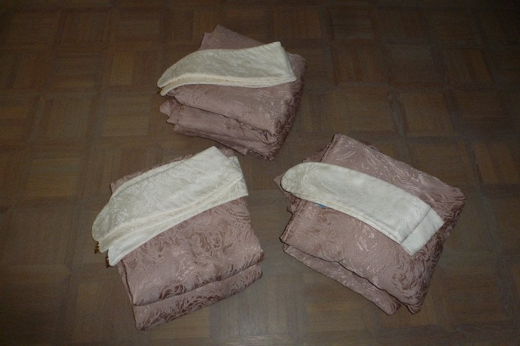 3 sets taupe/rose overgordijnen creme ophaalbanden en haken, Huis en Inrichting, Ophalen of Verzenden, Zo goed als nieuw