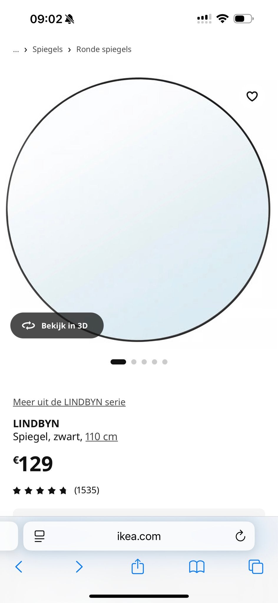Ronde spiegel zonder beschadiging (2 stuks beschikbaar), Ophalen, 100 tot 150 cm, Rond, Zo goed als nieuw