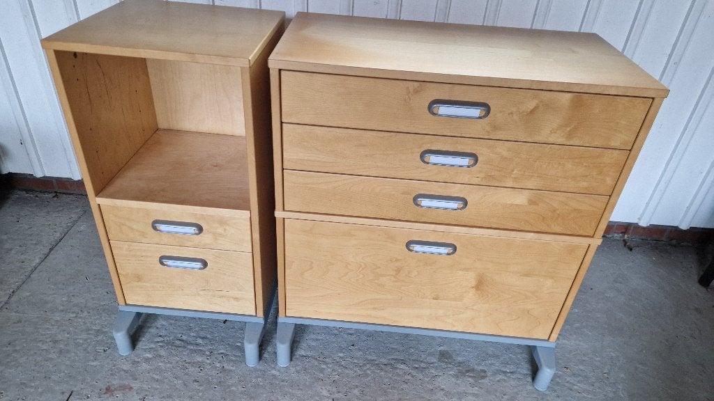 Berkenhouten fineer hangmappenkast en ladekast, Gebruikt, Minder dan 100 cm, Modern, 25 tot 50 cm