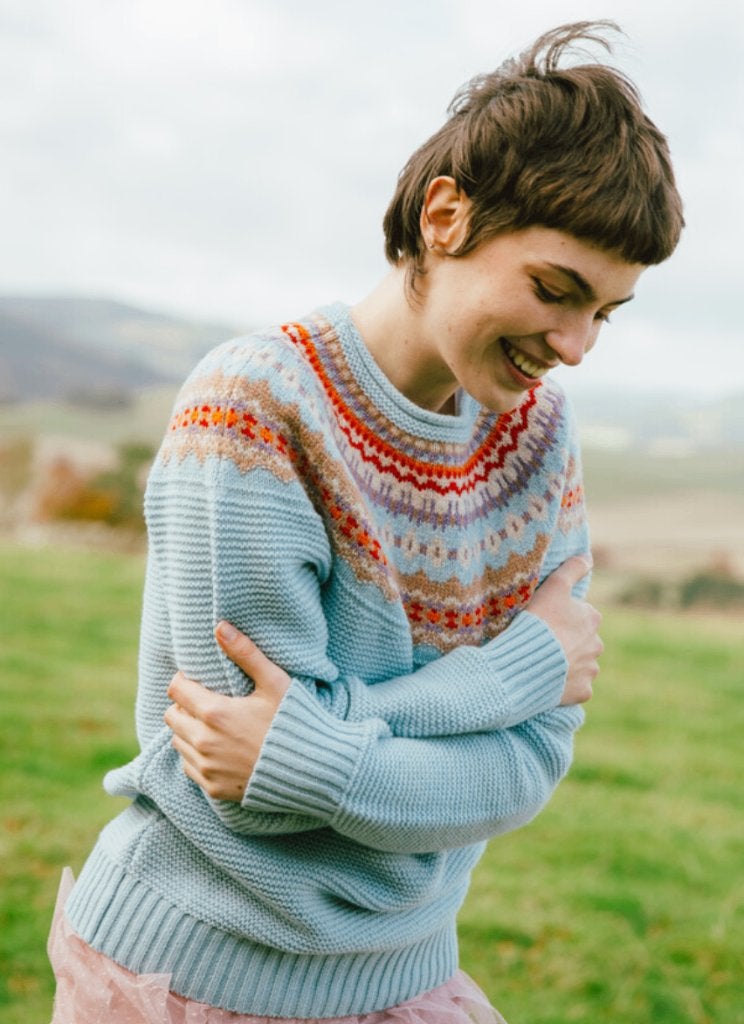 NIEUW Eribé prachtige lichtblauwe fair isle trui mt L/40, Kleding | Dames, Maat 38/40 (M), Nieuw, Eribe, Verzenden