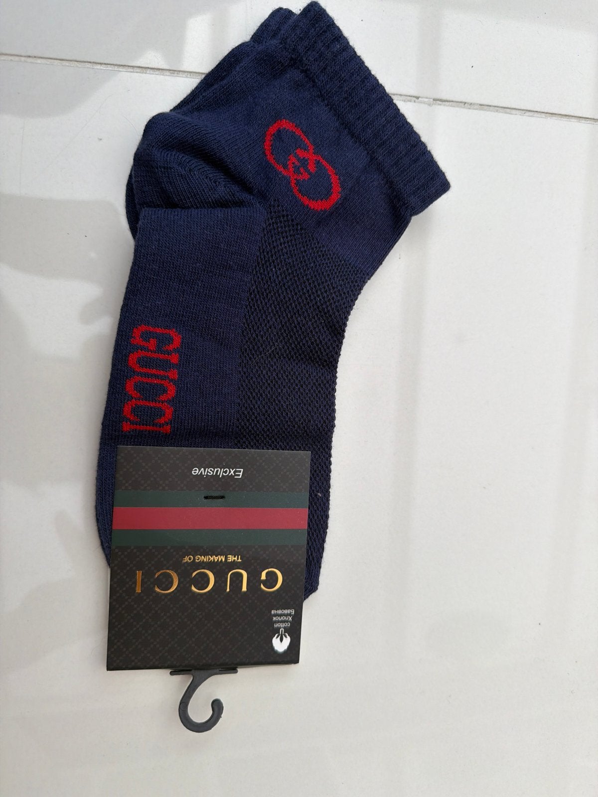 Gucci sneaker sokken - Donkerblauw met rood logo maat 39/42, Ophalen of Verzenden, Nieuw, Maat 39 t/m 42, Blauw