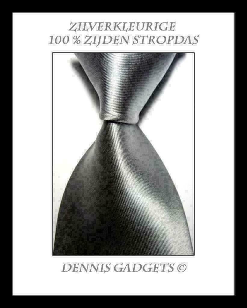 Dennis Gadgets: Zilverkleurige 100 % zijden stropdas  DG2000, Ophalen of Verzenden, Nieuw, Grijs, Effen