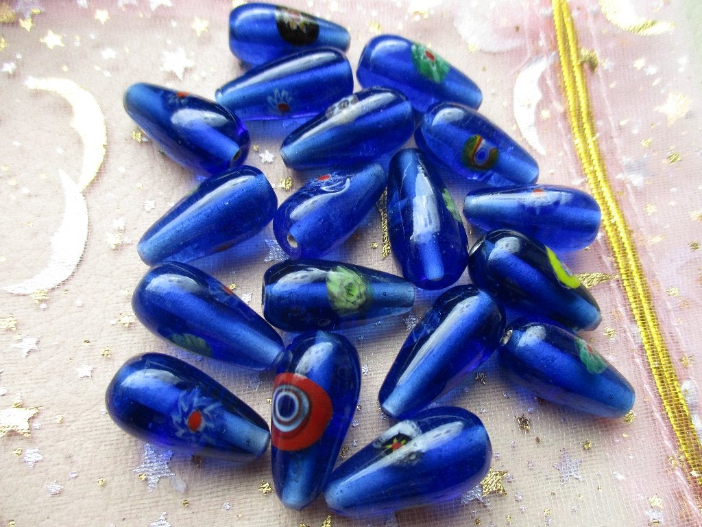 1303/ blauwe millefiori glaskralen, Ophalen of Verzenden, Nieuw, Kraal