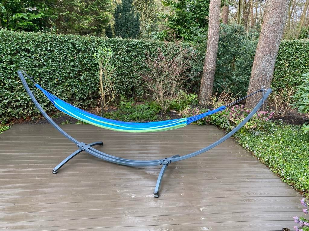 Hangmat 2 persoons MET standaard, Tuin en Terras, Hangmatten, Ophalen, Meerpersoons, Zo goed als nieuw, Met standaard