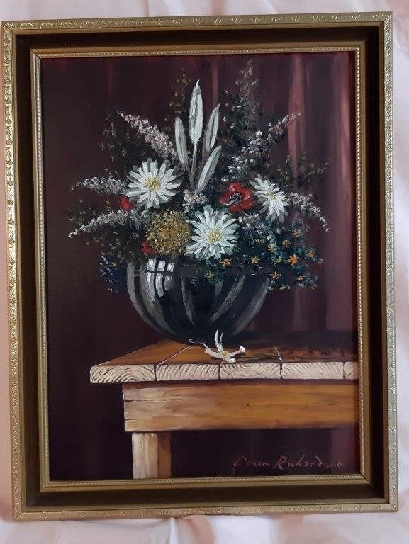 Schilderij stilleven van Colin Richardson, Doek, Stilleven, Ophalen of Verzenden, Bijzondere lijst