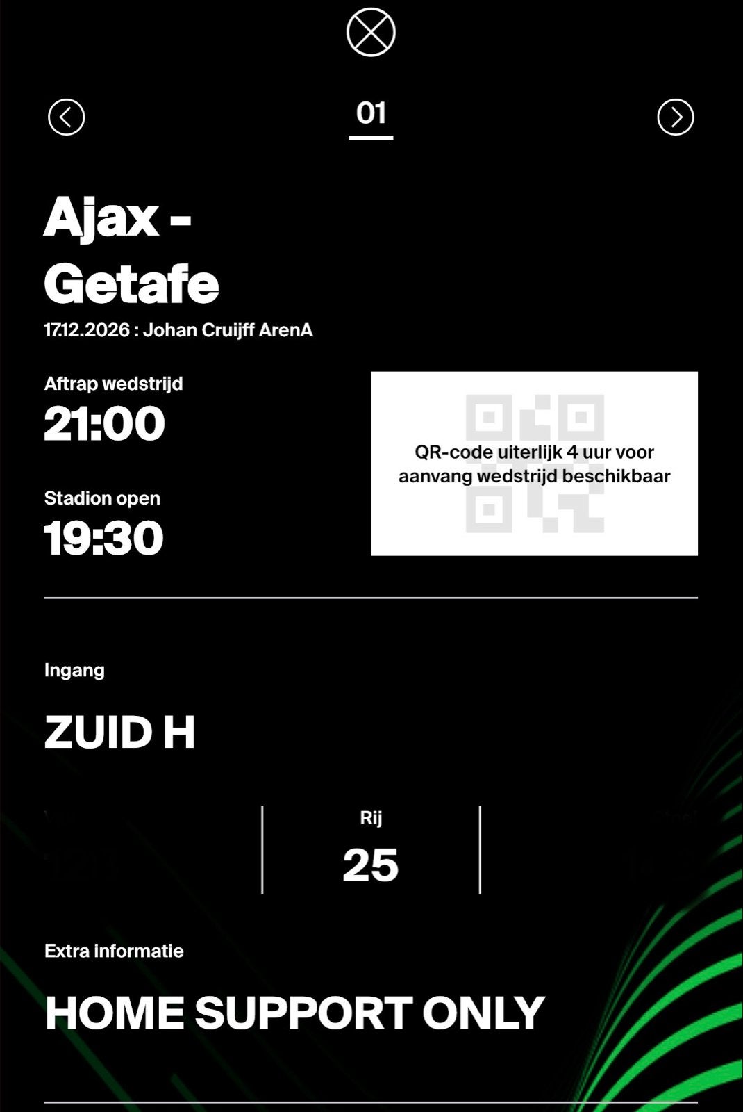 Ajax - Getafe   F-side 17-12-2026, Losse kaart, Eén persoon, December, Europa of Champions League