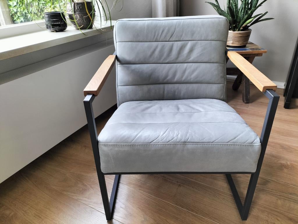Leren fauteuil Scotland van 'het Anker' - Grijsgroen, Ophalen, Modern, Industrieel, Minder dan 75 cm, Zo goed als nieuw