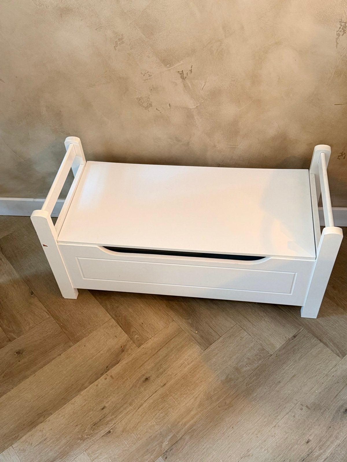 Witte houten speelgoedkist / opbergbankje, Ophalen, Gebruikt, Overige typen