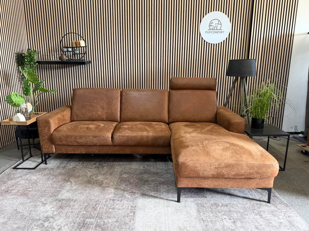 “GRATIS LEVERING” Gave cognac hoekbank!, 125 tot 150 cm, Hoekbank, Ophalen of Verzenden, Zo goed als nieuw