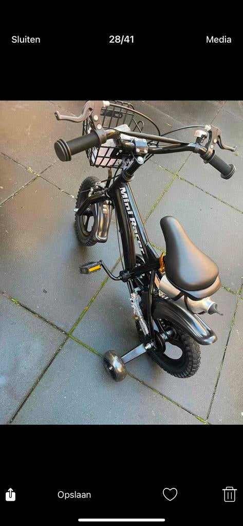 Zwarte kinderfiets Mini Racer met zijwieltjes, Ophalen, Zijwieltjes, Velgrem, Minder dan 16 inch