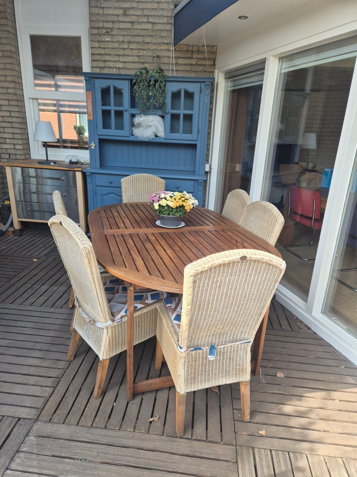 Uitschuifbare tuintafel met 6 stoelen, Tuin en Terras, Ophalen, Gebruikt, Ovaal, Hout