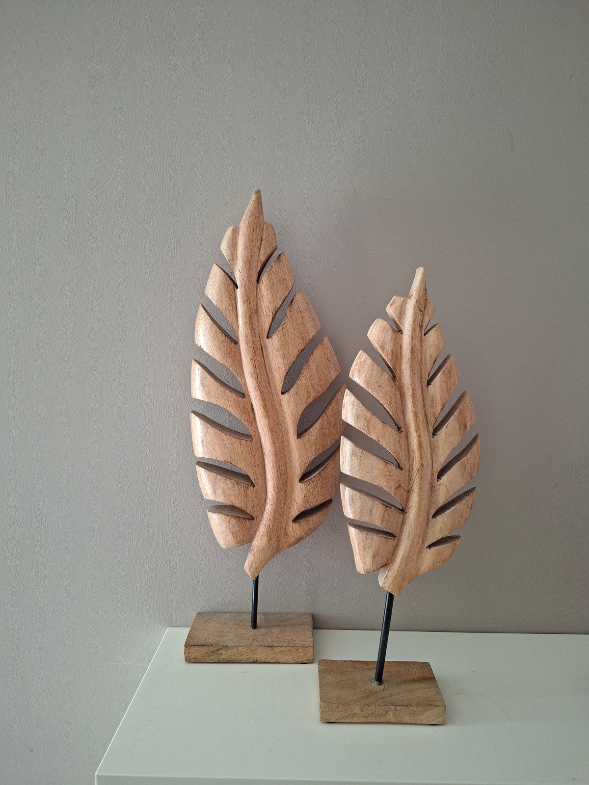 Set van 2 houten veren decoratie op standaard, Ophalen of Verzenden