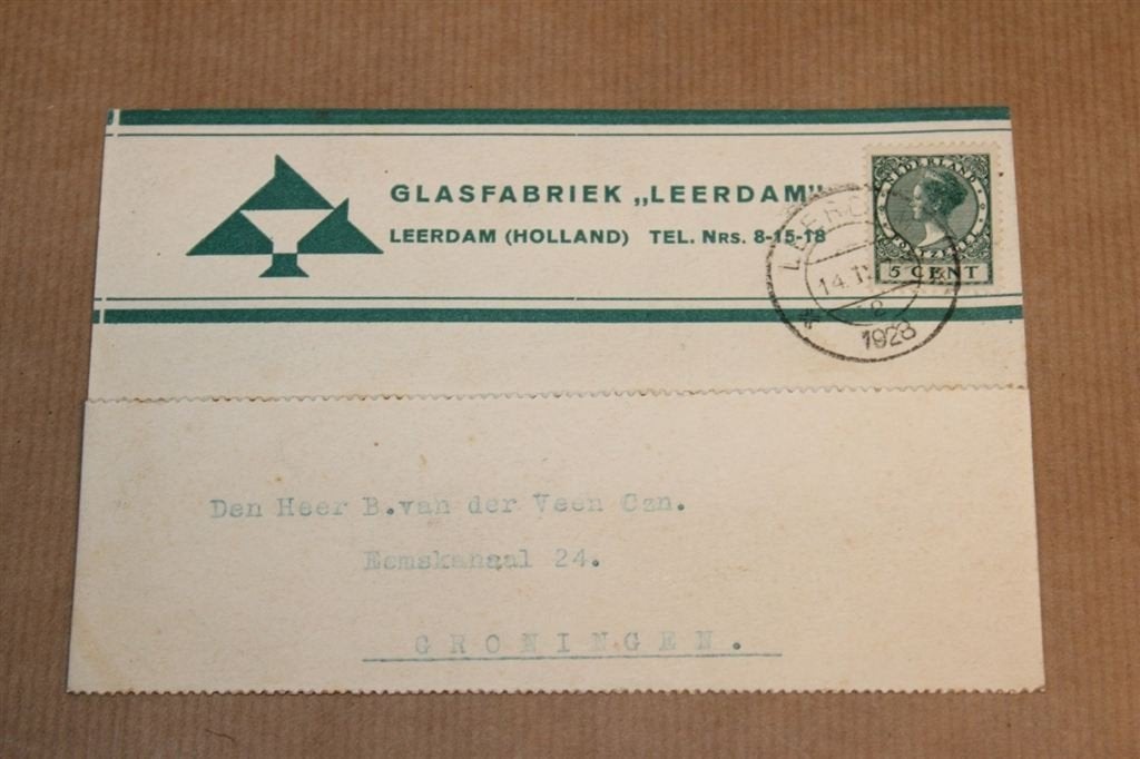 Zeldzame briefkaart - Glasfabriek Leerdam - 1928 !!, Ophalen of Verzenden, Zo goed als nieuw, Overige typen
