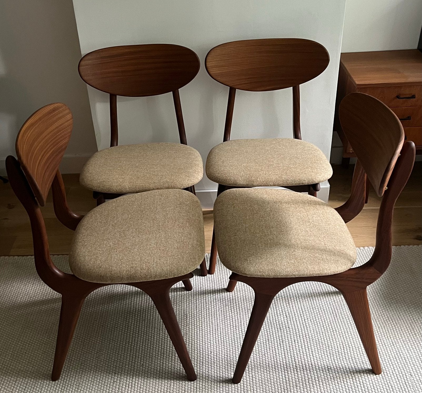 4 AWA eetkamerstoelen Louis van Teeffelen nieuw gestoffeerd, Ophalen, Overige kleuren, Hout, Mid century modern, dutch design, jaren '60