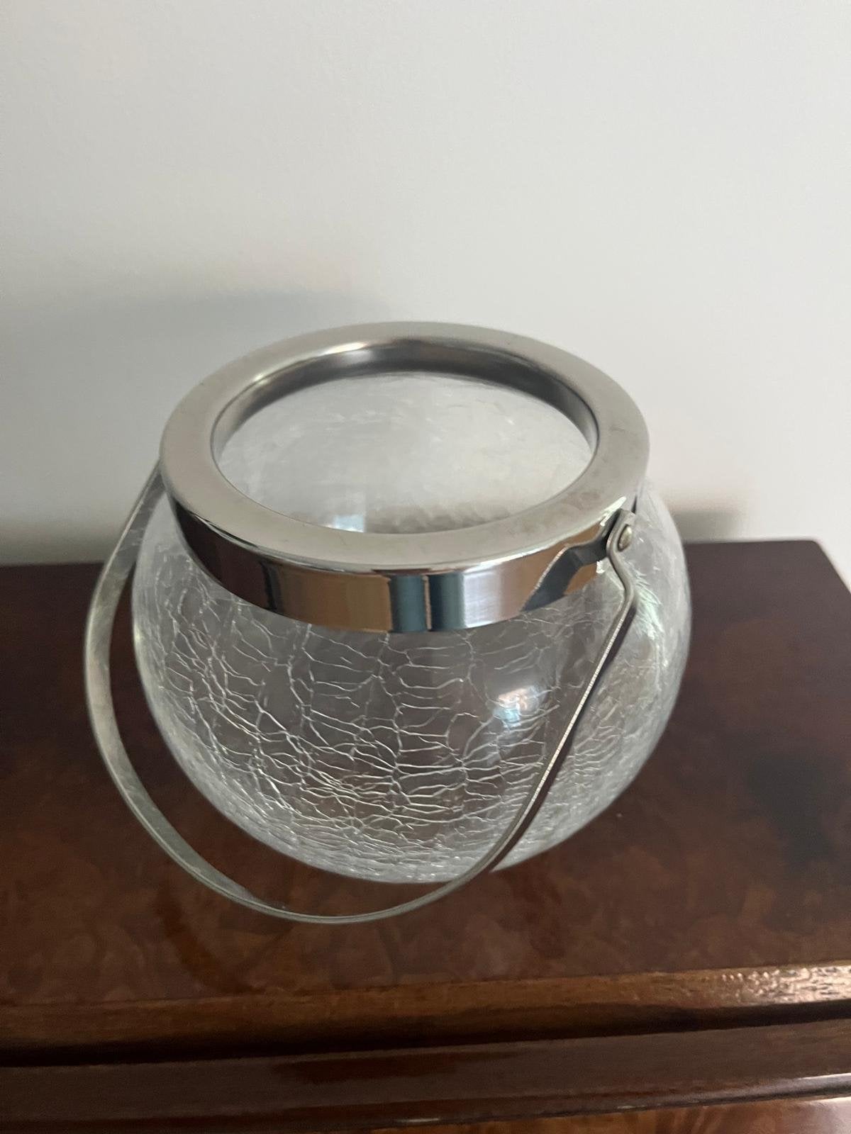 Vintage glazen ijsemmer met craquelé effect en metalen hengs, Ophalen