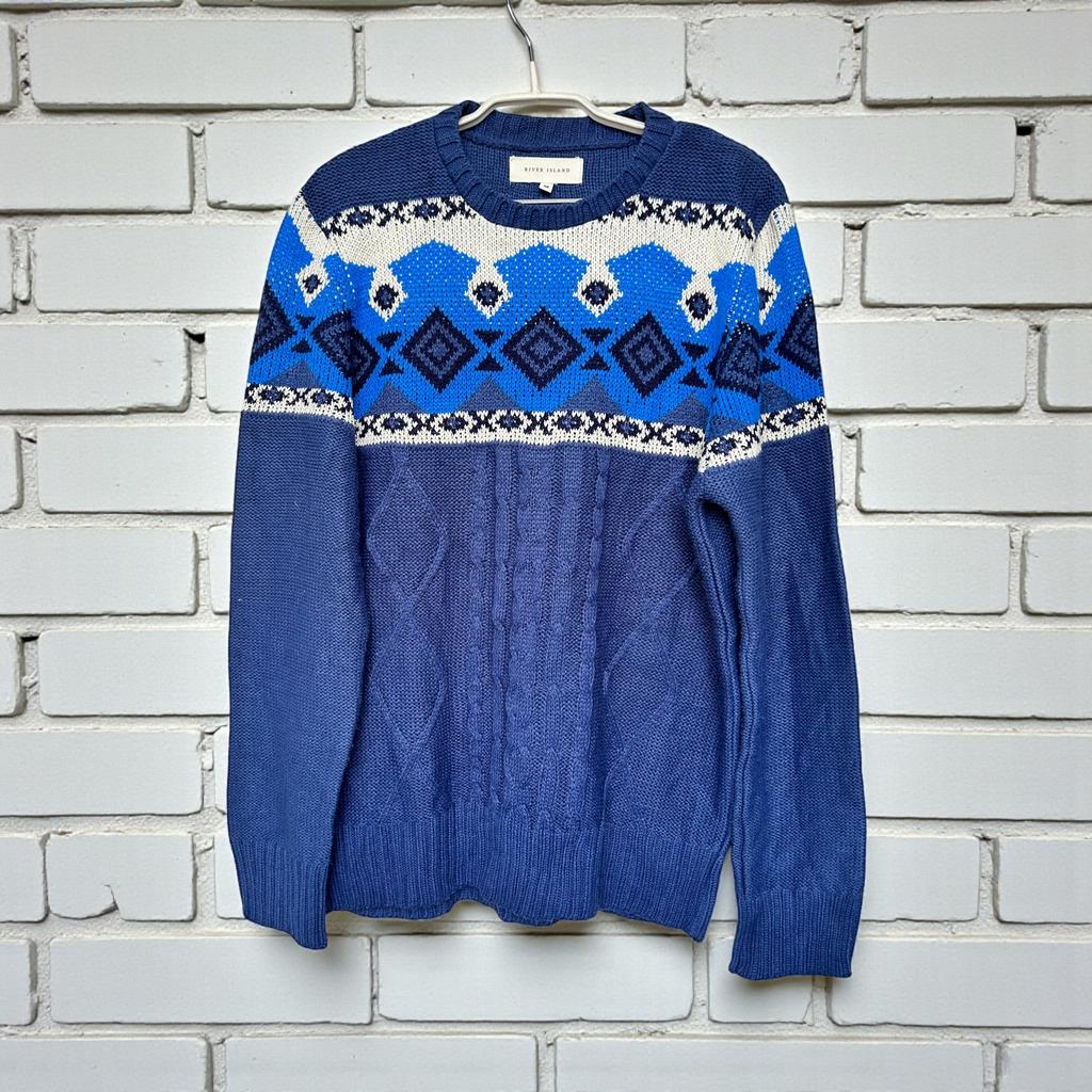 River Island Trui Maat M Blauw Wit Gebreid Noorse Print, Kleding | Heren, Truien en Vesten, Ei, Ei, Ophalen of Verzenden, Gedragen