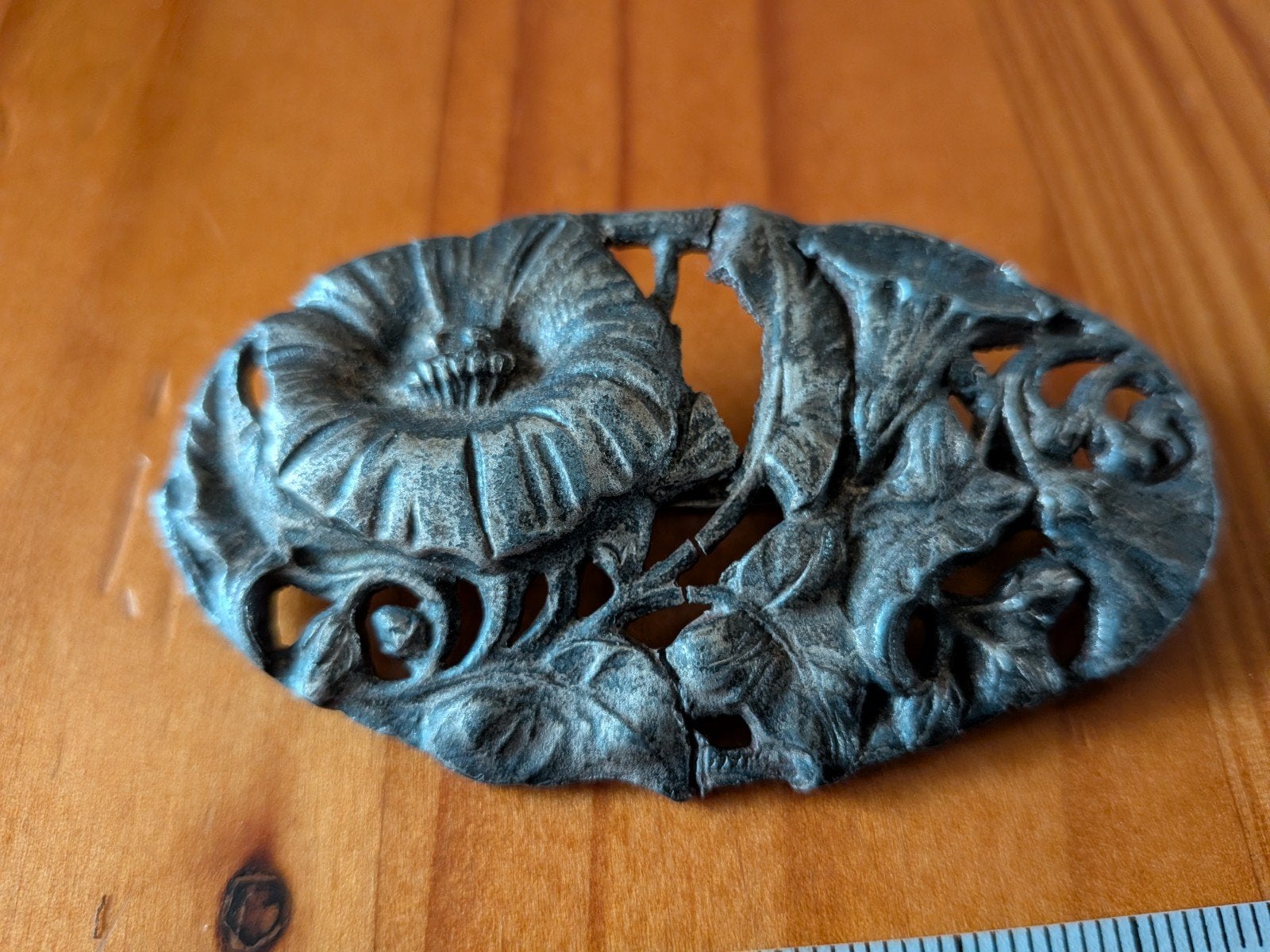 Antieke Broche Art Nouveau Stijl - Bloemmotief, 4 tot 7 cm, Gebruikt, Verzenden, Zilver