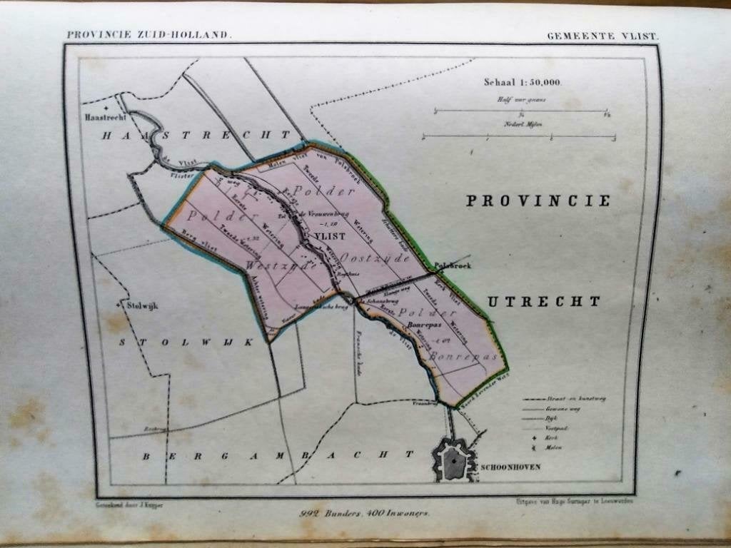 187 / Vlist/ Bonrepas/ Regthuis Litho Kuyper  ZH, Antiek en Kunst, Ophalen of Verzenden