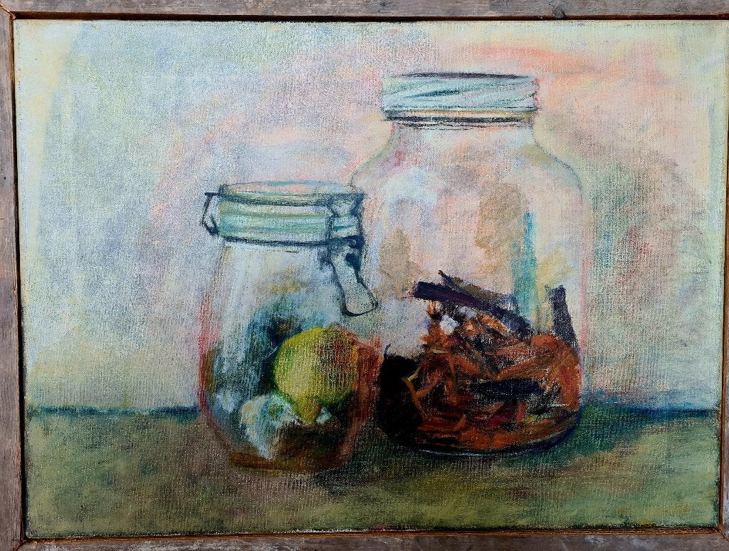 Prachtig origineel schilderij met stilleven van 2 weckpotten, Antiek en Kunst, Kunst | Schilderijen | Klassiek, Doek, Realistisch