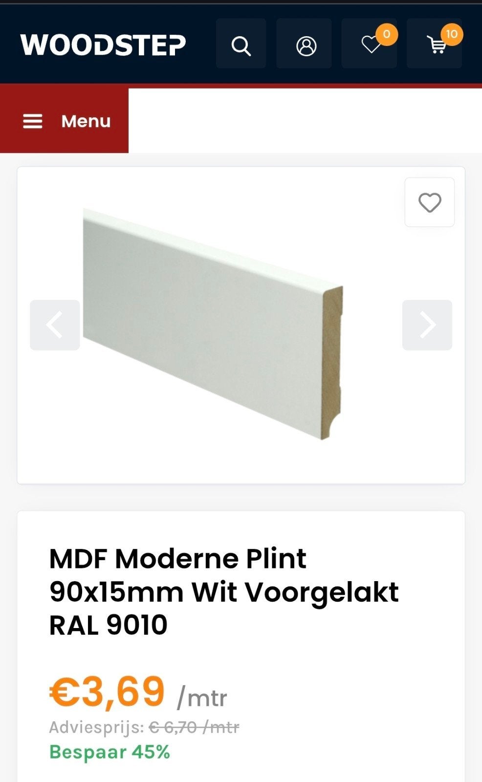 Nieuwe hoge plinten 90x15 mm RAL 9010, Ophalen, Nieuw, Mdf, 200 tot 250 cm