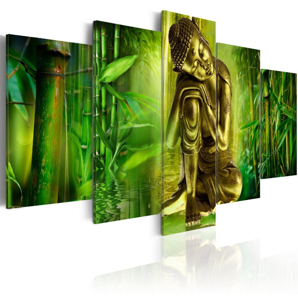 108 Buddha Bamboe XXL 5 Luik Canvas Schilderij 200x100 Nieuw, Ophalen of Verzenden