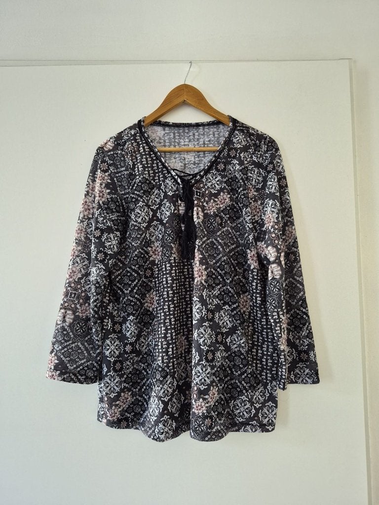 Blouse MS Mode maat XL dames - zwart/ meerkleurig, Zwart, Maat 46/48 (XL) of groter, Ophalen of Verzenden, Zo goed als nieuw