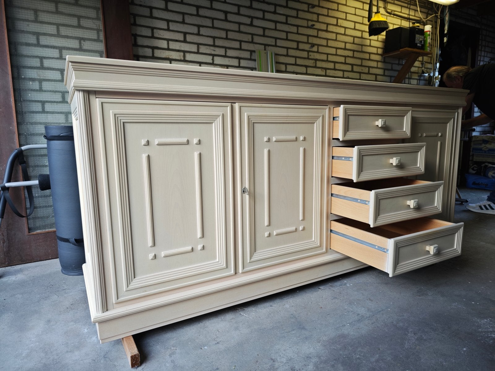 Dressoir en Hoge Kast - Gebroken Wit, Ophalen, Gebruikt, 200 cm of meer, Met lade(s)